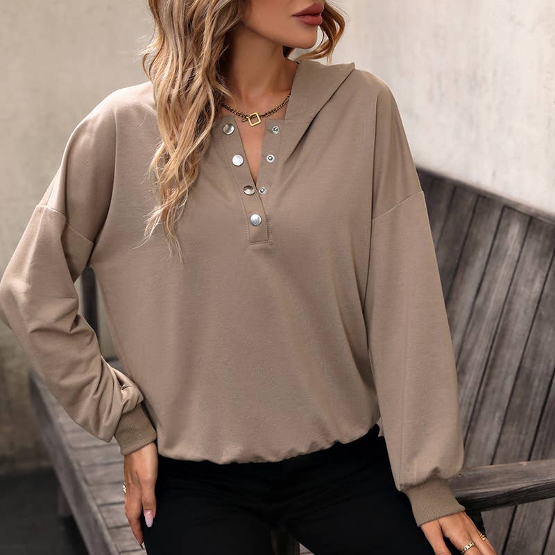 STYLISH PULLOVER HOODIE WITH V-NECK BUCKLE HOODIE