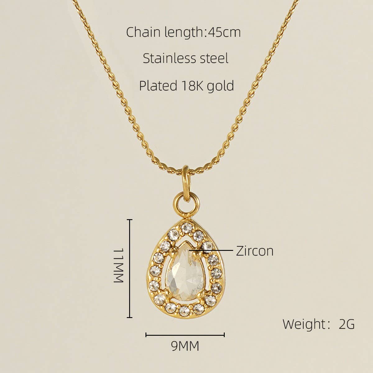 STAINLESS STEEL ZIRCON HEART PENDANT NECKLACE_CWAJE0682