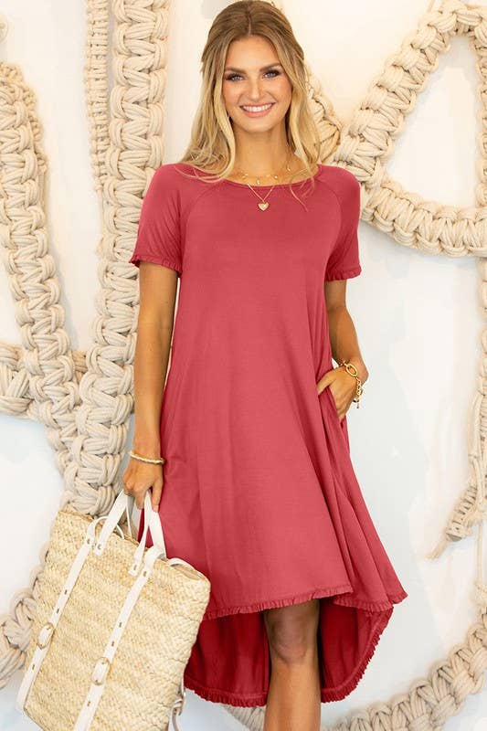 CWDSD10416_RUFFLE DETAIL DRESS WITH SIDE POCKET