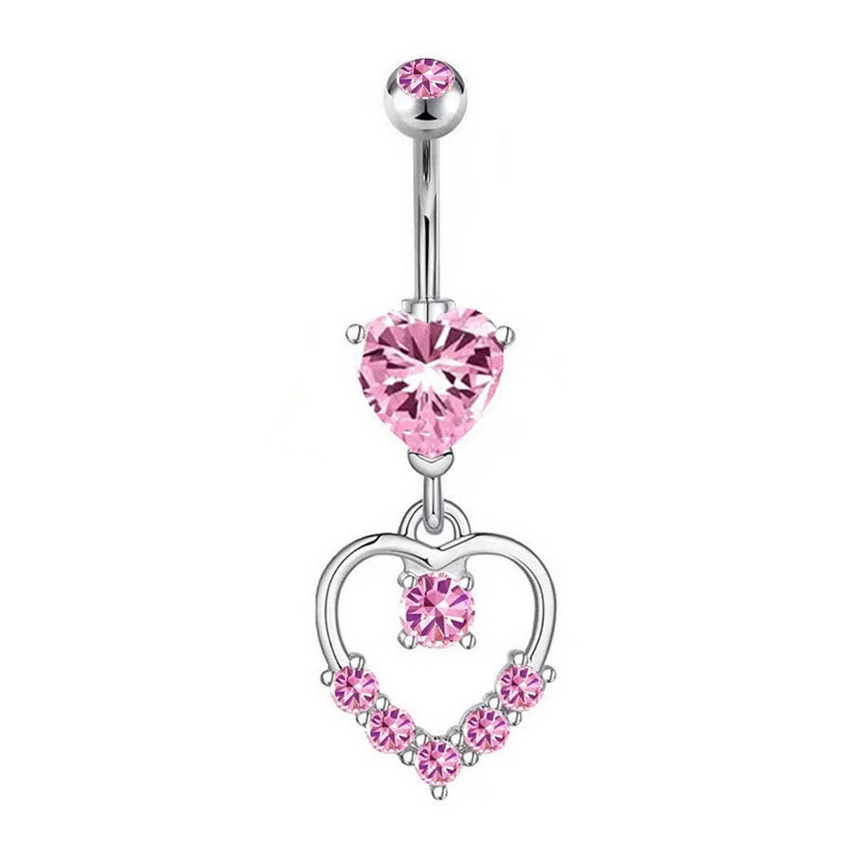 Zircon Heart Navel Ring Hypoallergenic Steel_CWMM9313