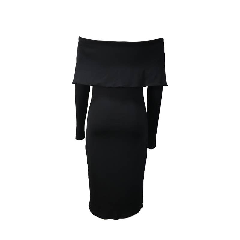 ONE-SHOULDER LONG-SLEEVED DRESS WITH HIP WRAP