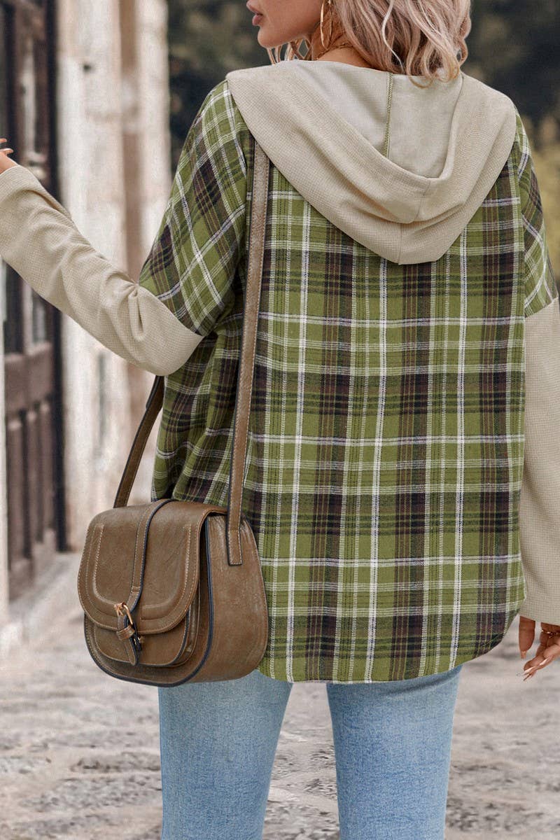 CWOHOL1105_CASUAL PLAID LONG SLEEVE HOODED PANEL SHIRT