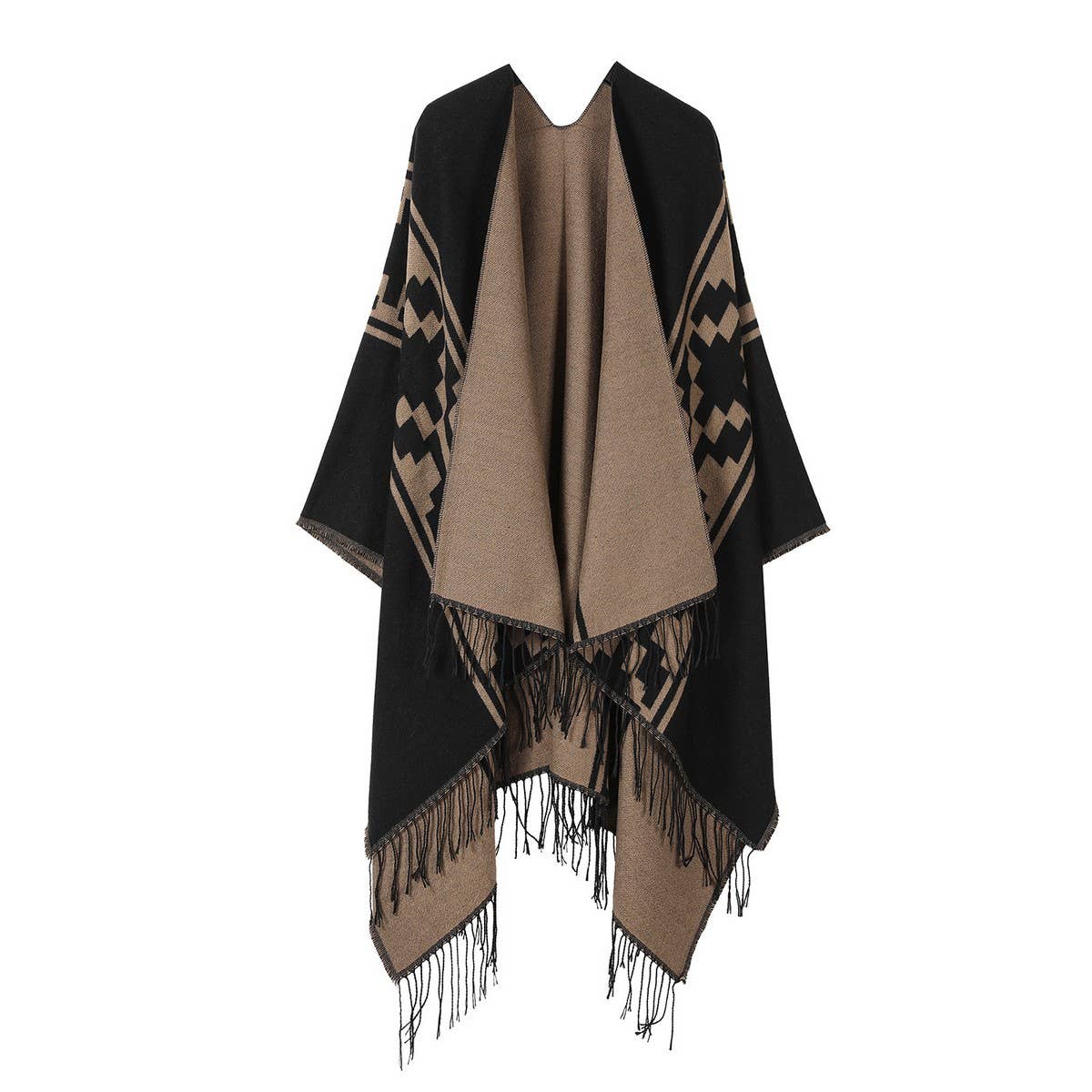 WARM OUTER WEAR THICKENED TASSEL SLIT CAPE