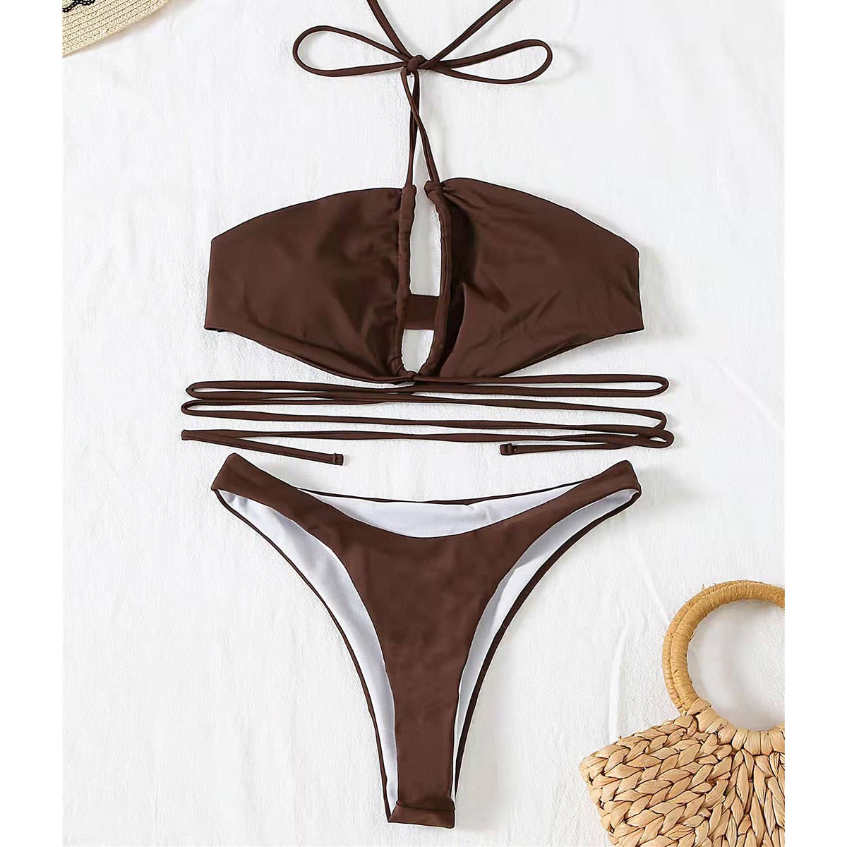 Solid Color Bandage Bikini - Sexy Women's Swimwear_CWMW0167