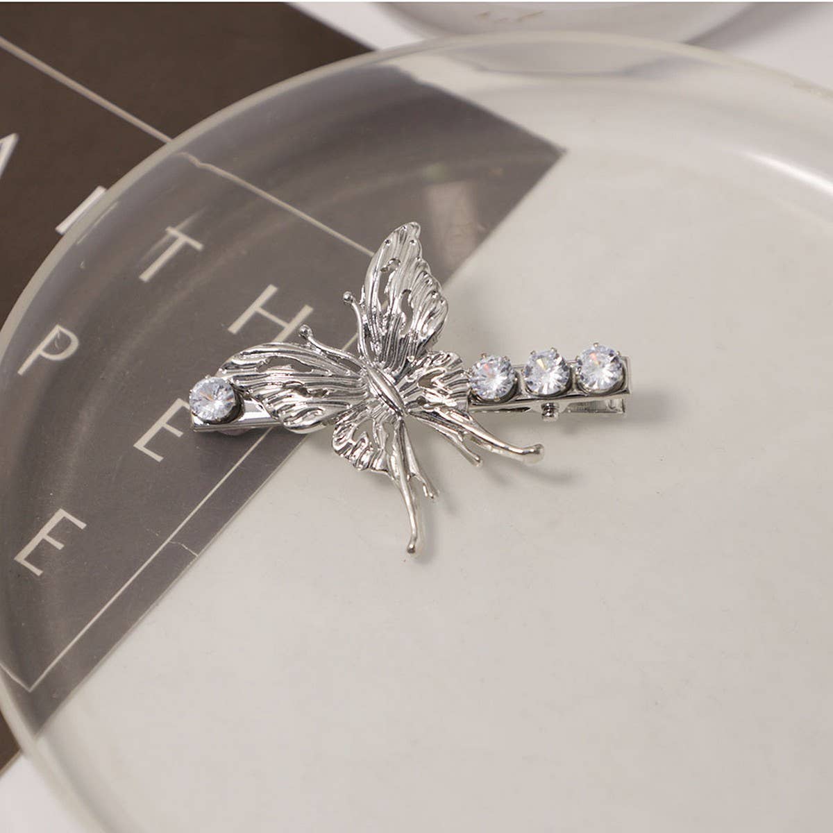 COLD STYLE LIQUID METAL BUTTERFLY ZIRCON HAIRPIN