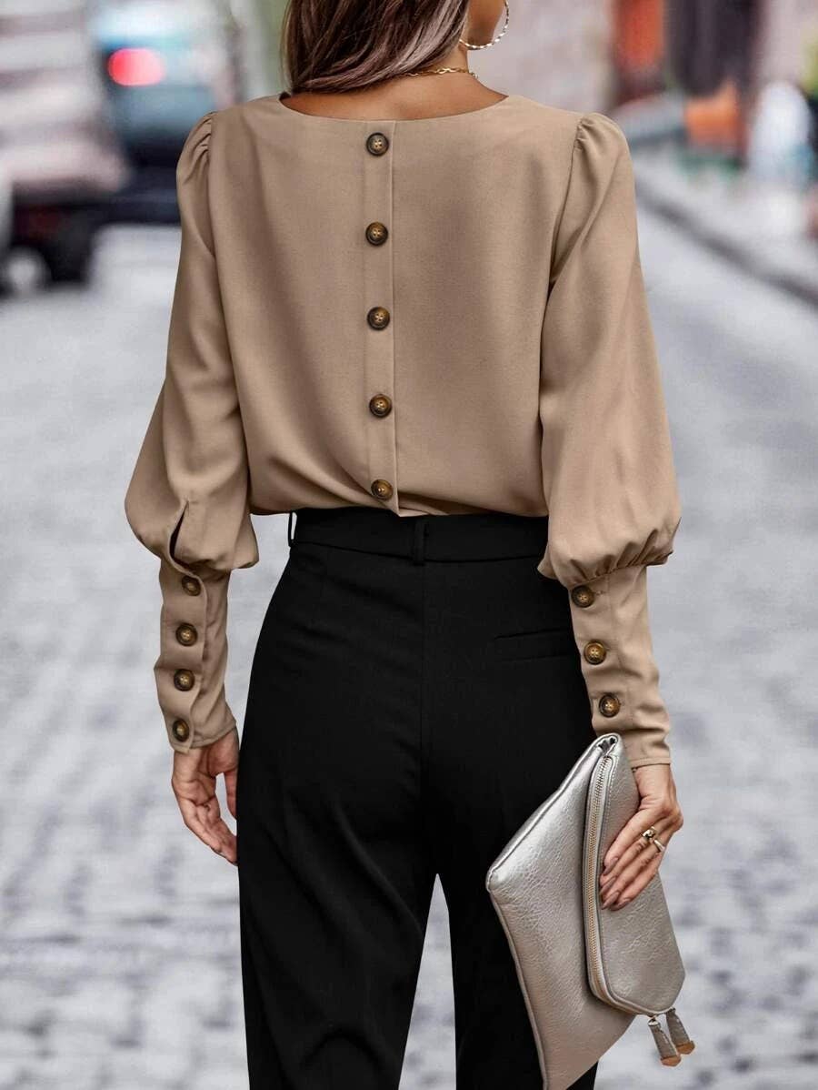 Elegant commuter long sleeve solid color shirt