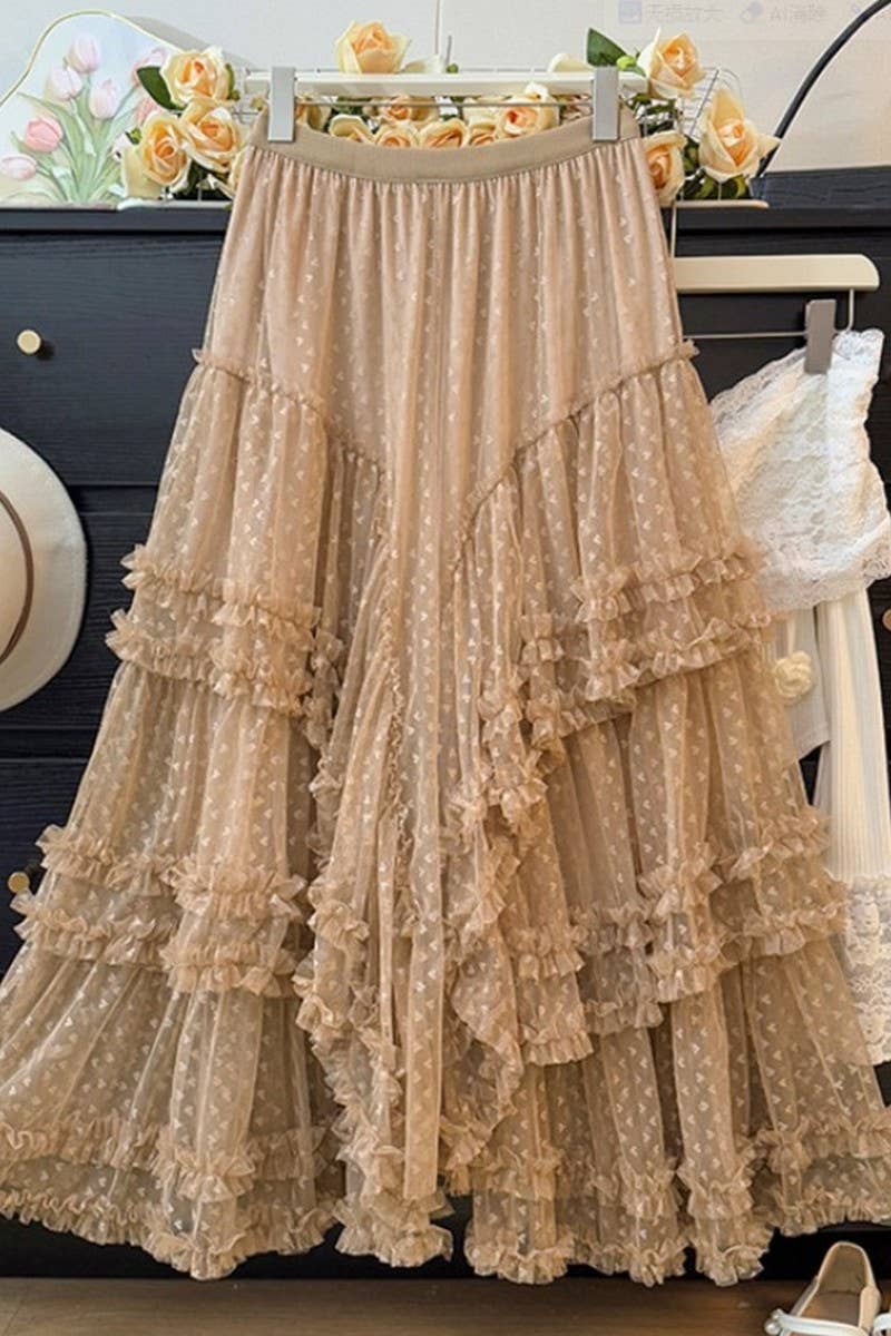 CWBLS00714_2025 FLORAL MESH RUFFLE IRREGULAR MAXI SKIRT