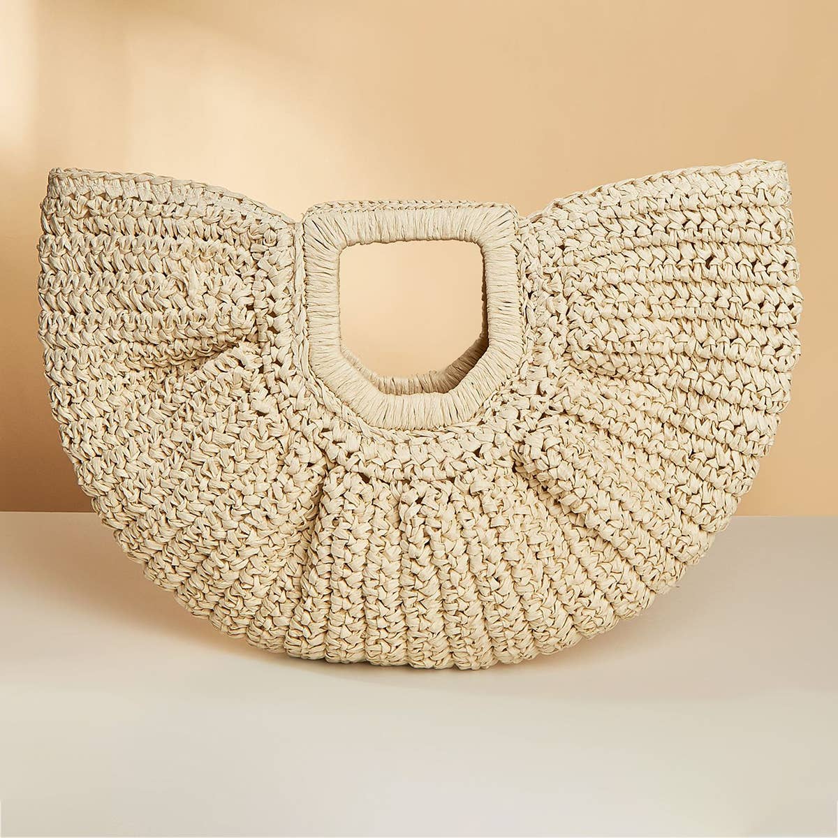 WOMEN PORTABLE MOON WOVEN STRAW BAG_CWAB0812