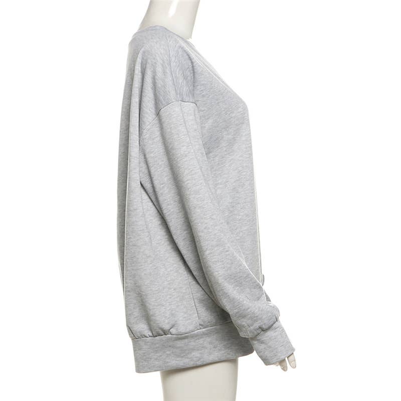 SLANT SHOULDER LETTER-PRINT LOOSE PULLOVER HOODIE