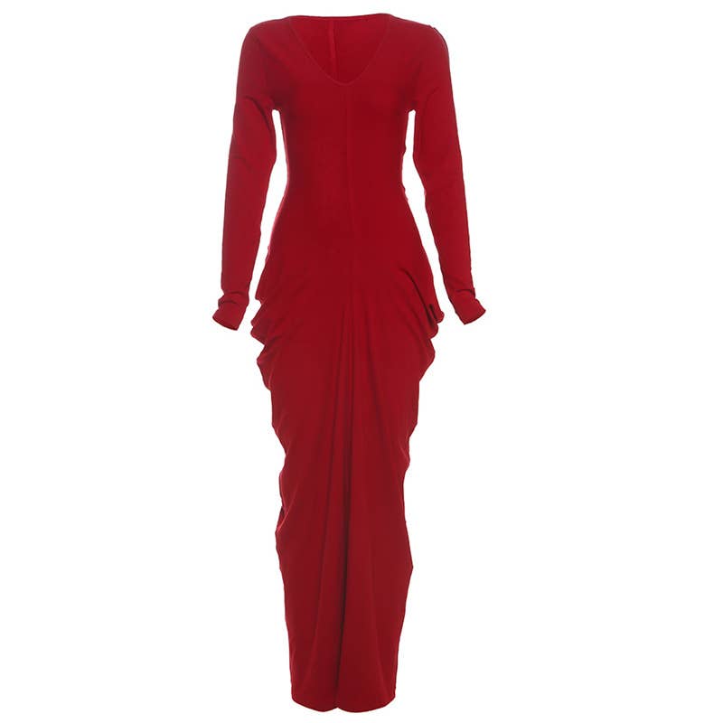 SEXY V-NECK HIGH-WAISTED SLIM DRESS WITH HIP WRAP