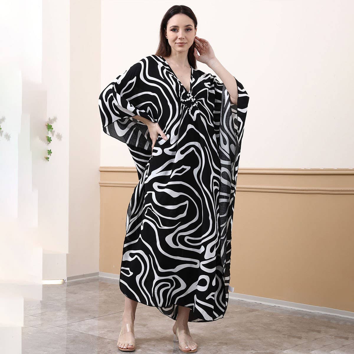 Plus Size Cotton Woven Beach Cover-Up Resort Dress_CWMM6141