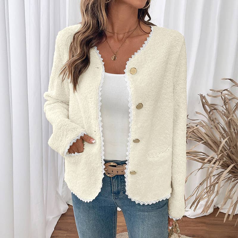 Lace lace patchwork single-breasted cardigan