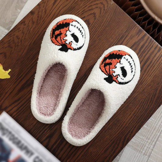 HALLOWEEN PUMPKIN EMBROIDERED COTTON SLIPPERS