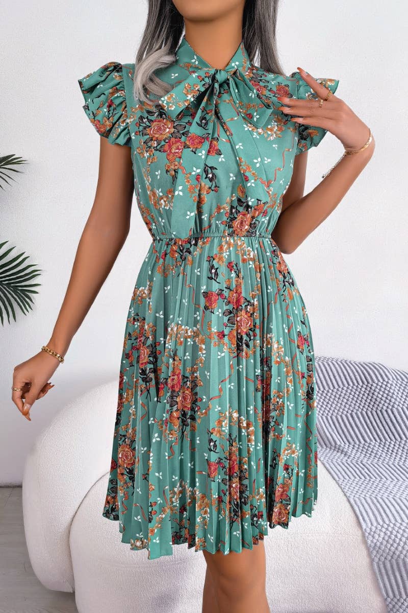 CWDSD4652_PLEATED SUMMER FLOWER DRESS WITH WAIST TUCKED