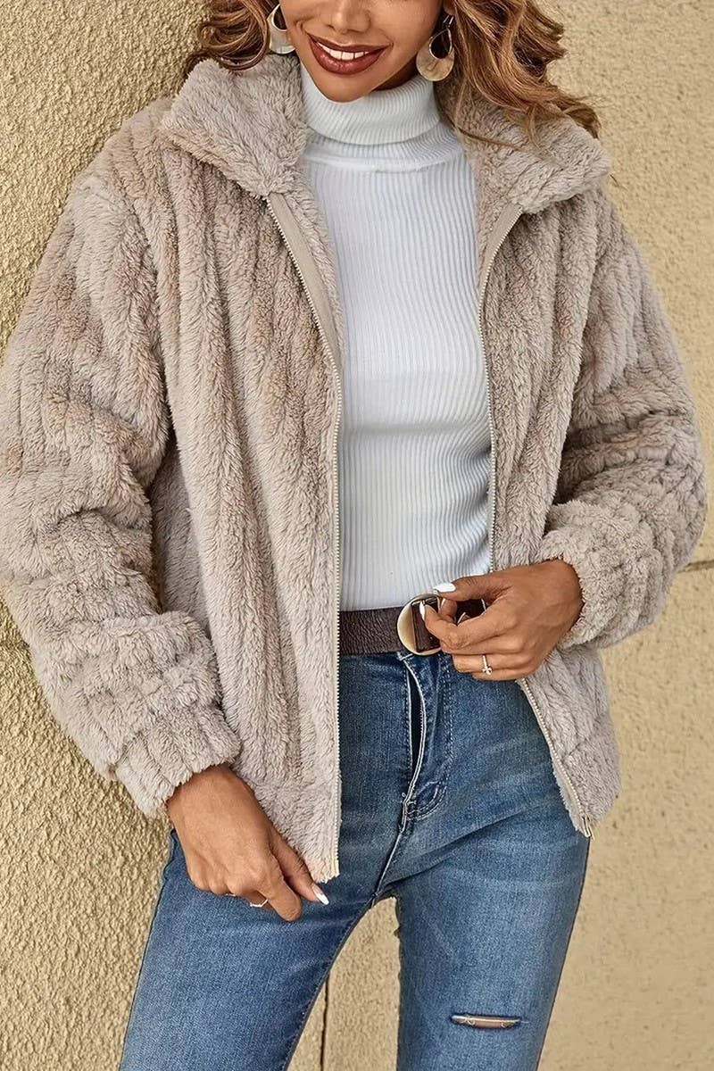 CWOCO00209_PLUSH CARDIGAN LAPEL SHORT COAT