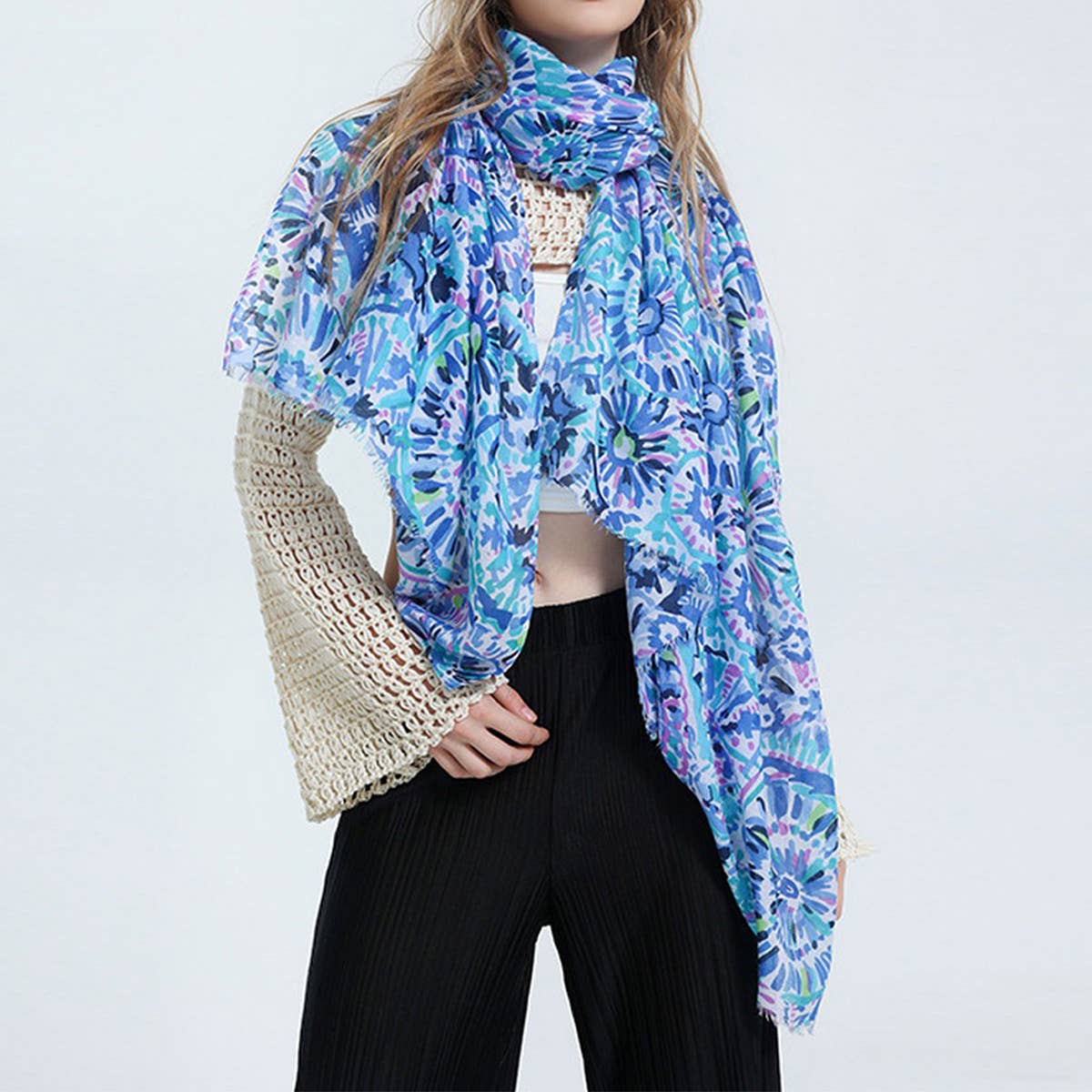 CLASSIC PRINT COLOR BLOCK SCARF SHAWL