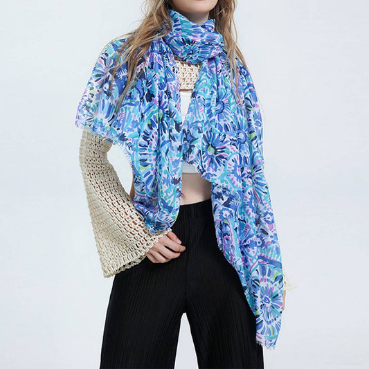 CLASSIC PRINT COLOR BLOCK SCARF SHAWL