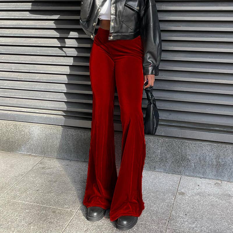 SOLID COLOR VELVET ELASTIC HIGH-WAISTED PANTS