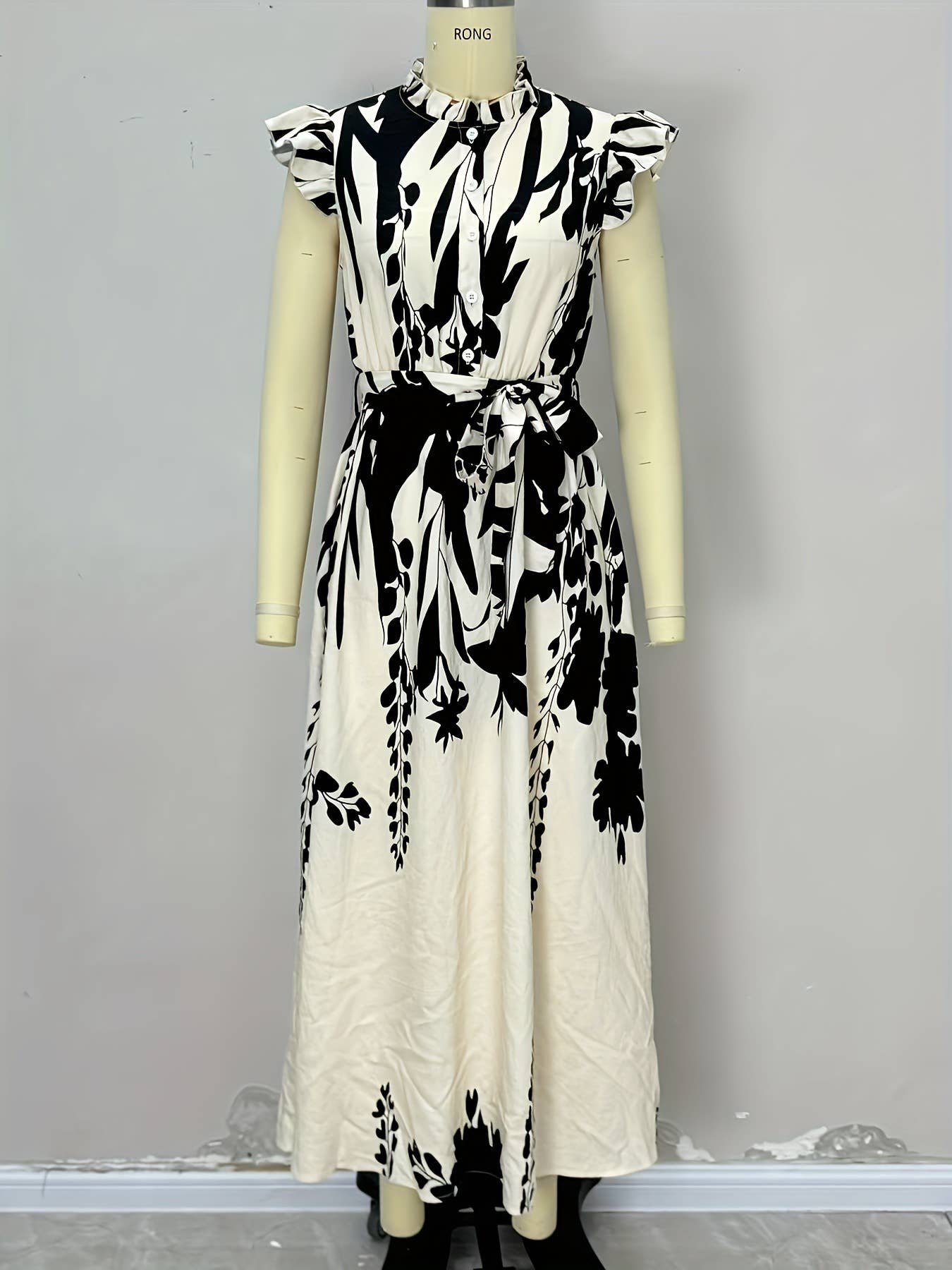 Ethnic-style stand-up collar cinched waist dress