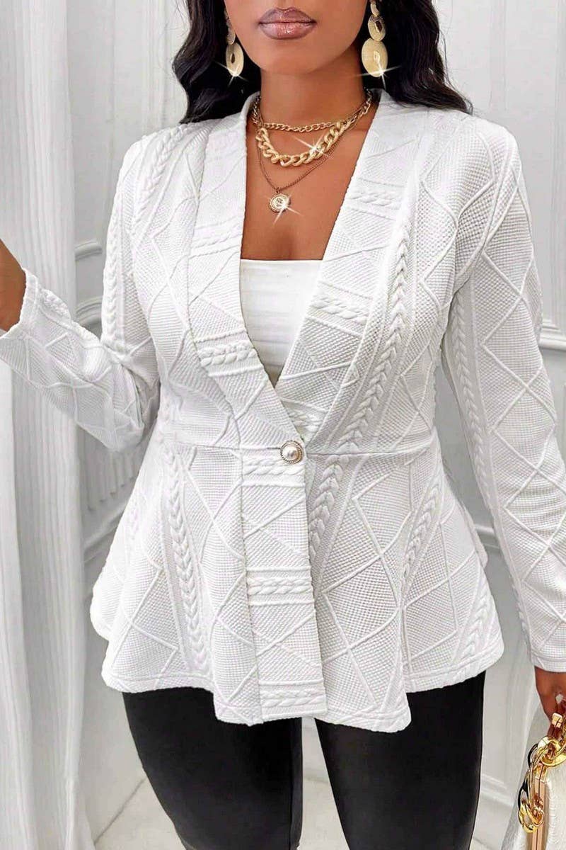 CWOBL0175_JACQUARD TEXTURE SINGLE BUTTON LONG SLEEVE BLAZER