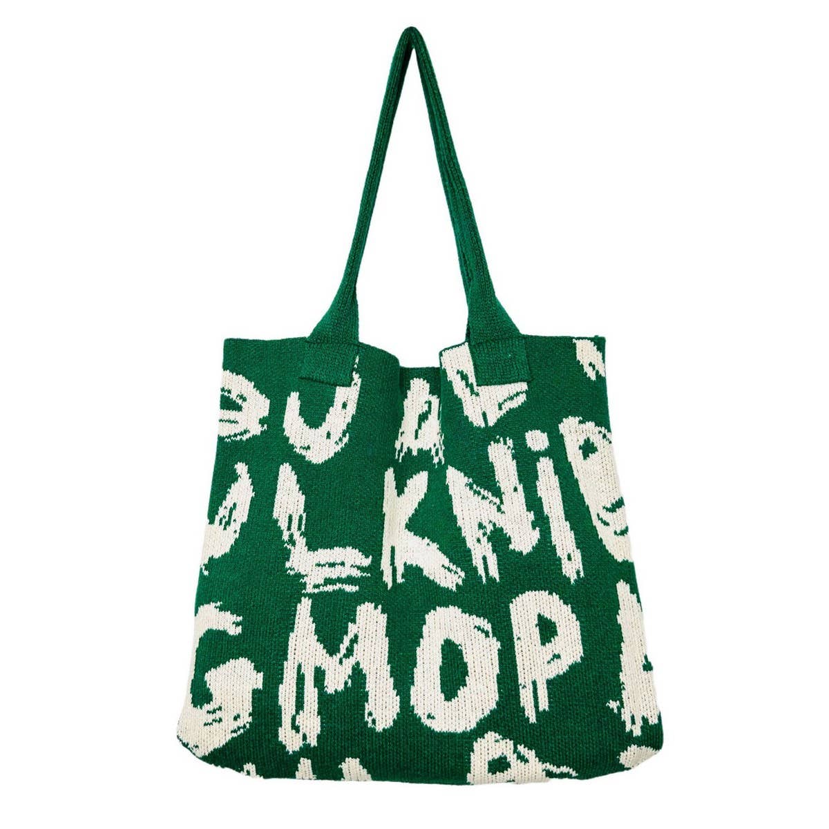 CWAB4572_LETTER PRINTED KNITTED SINGLE SHOULDER HANDLE BAG