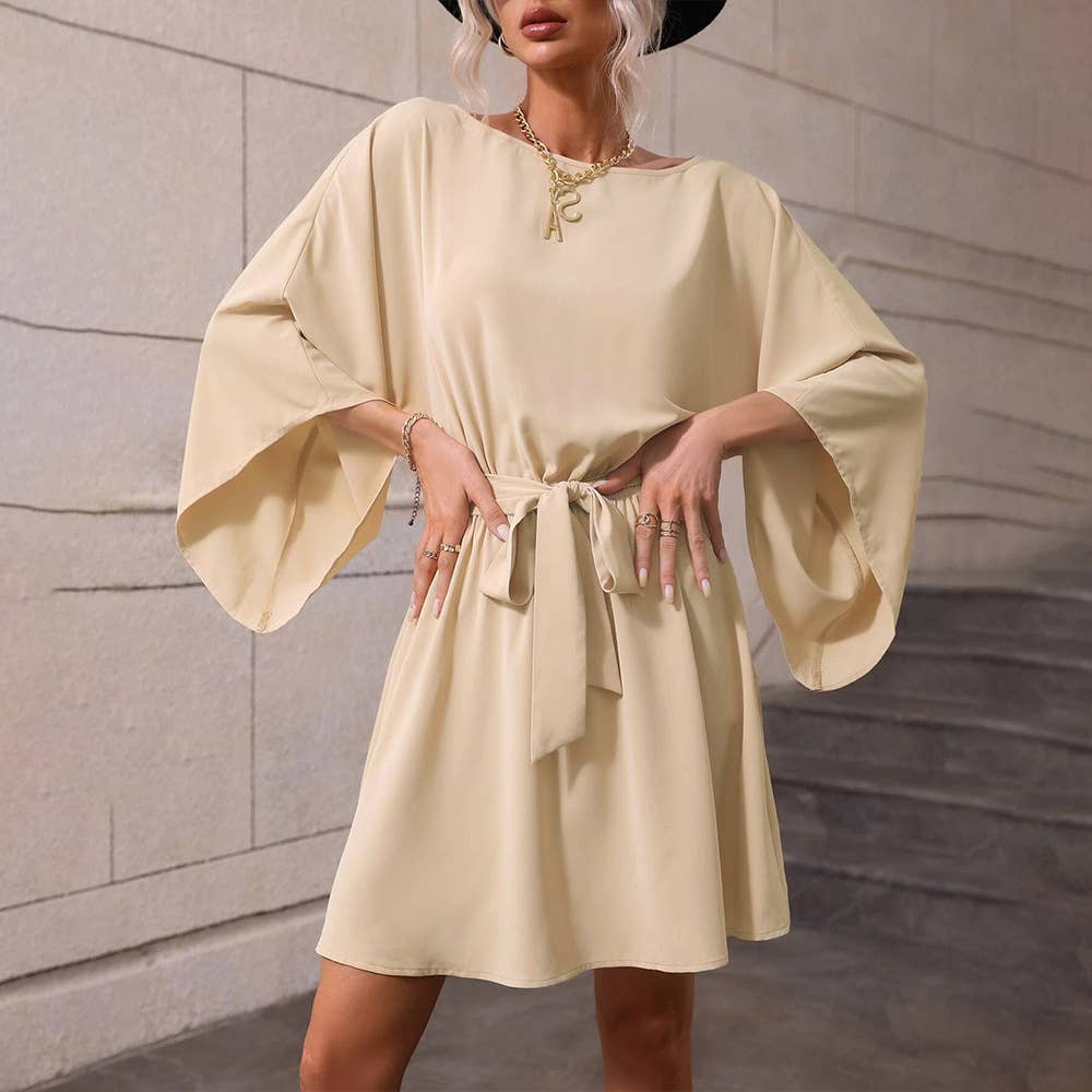 LONG-SLEEVED DRESS WITH ELASTIC BELT