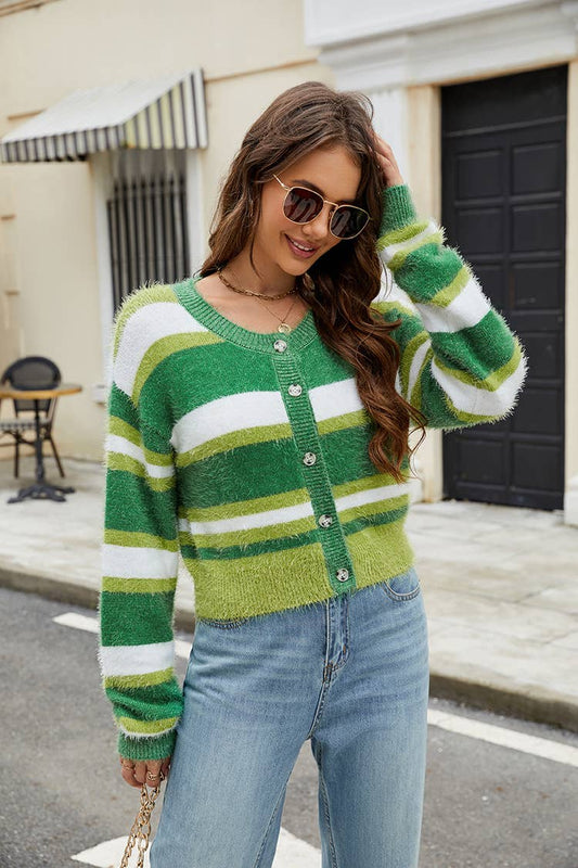 LONG SLEEVE STRIPED SWEATER COAT