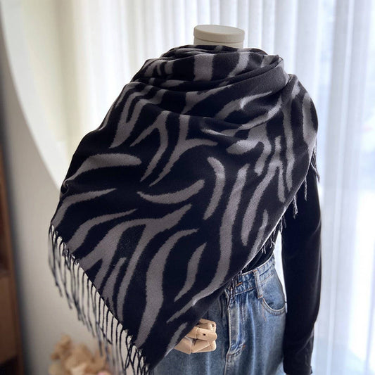 Striped Print Faux Cashmere Scarf for Winter_CWASC1472