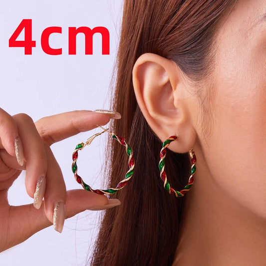CWAJE2513_CHRISTMAS COLORFUL SPIRAL GEOMETRIC HOOP EARRINGS