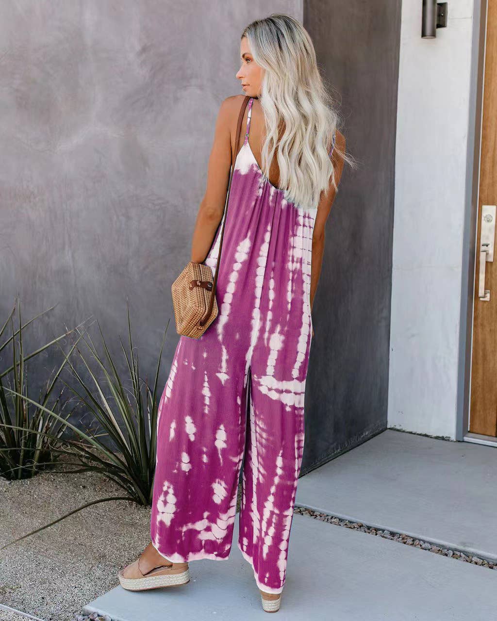 Abstract printed strappy sexy wide-leg jumpsuit