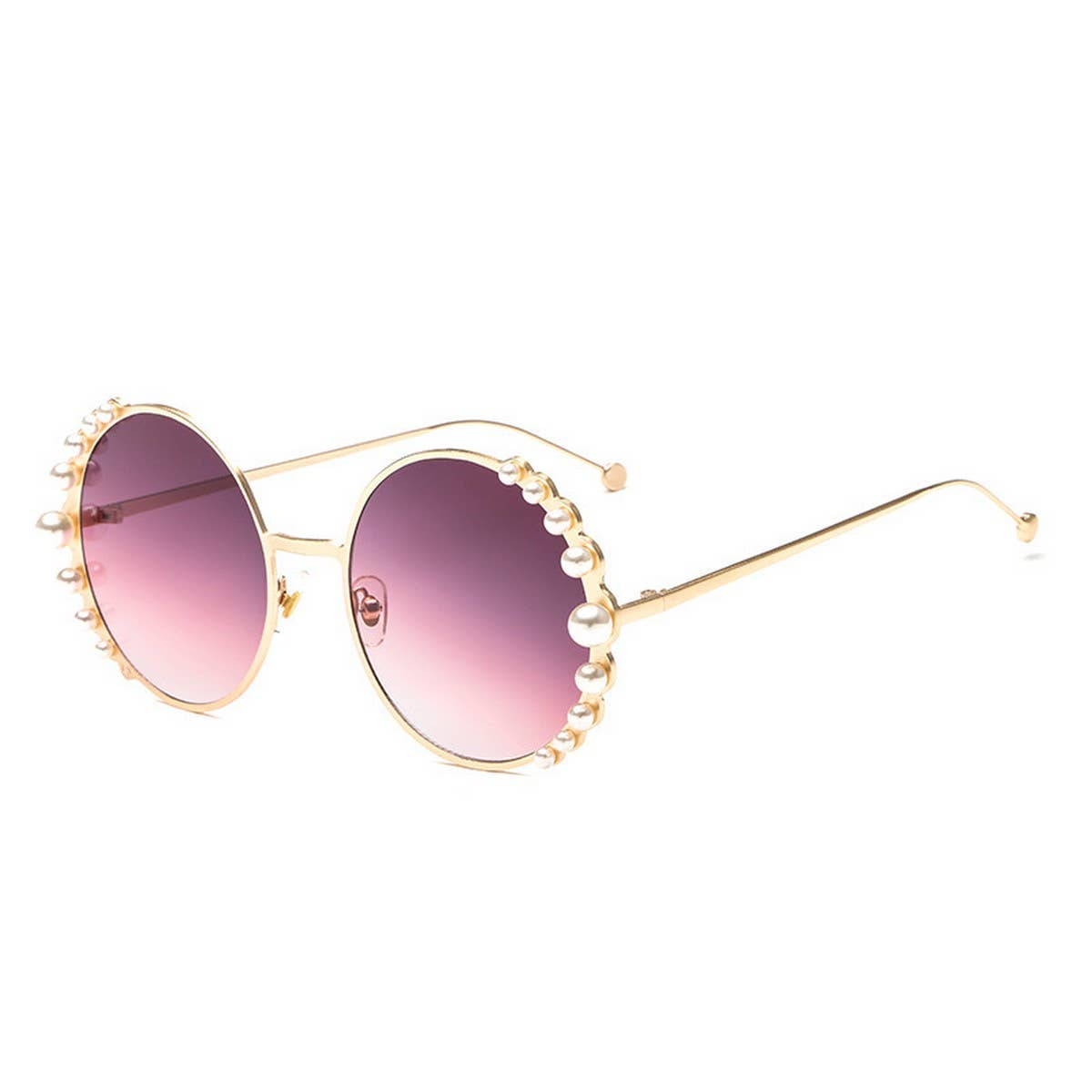 Metal Round Frame Pearl Accent Sunglasses Women
