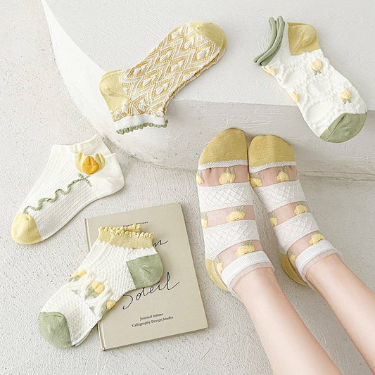 THIN HEM BOAT SOCKS PURE COTTON CRYSTAL SOCKS