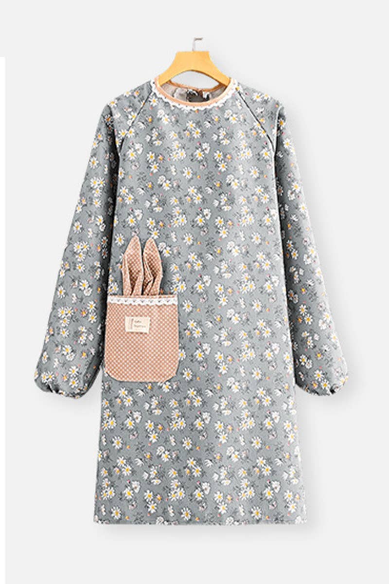 CWMM8271_HOUSEHOLD ANTI-OIL BREATHABLE FLORAL APRON COAT