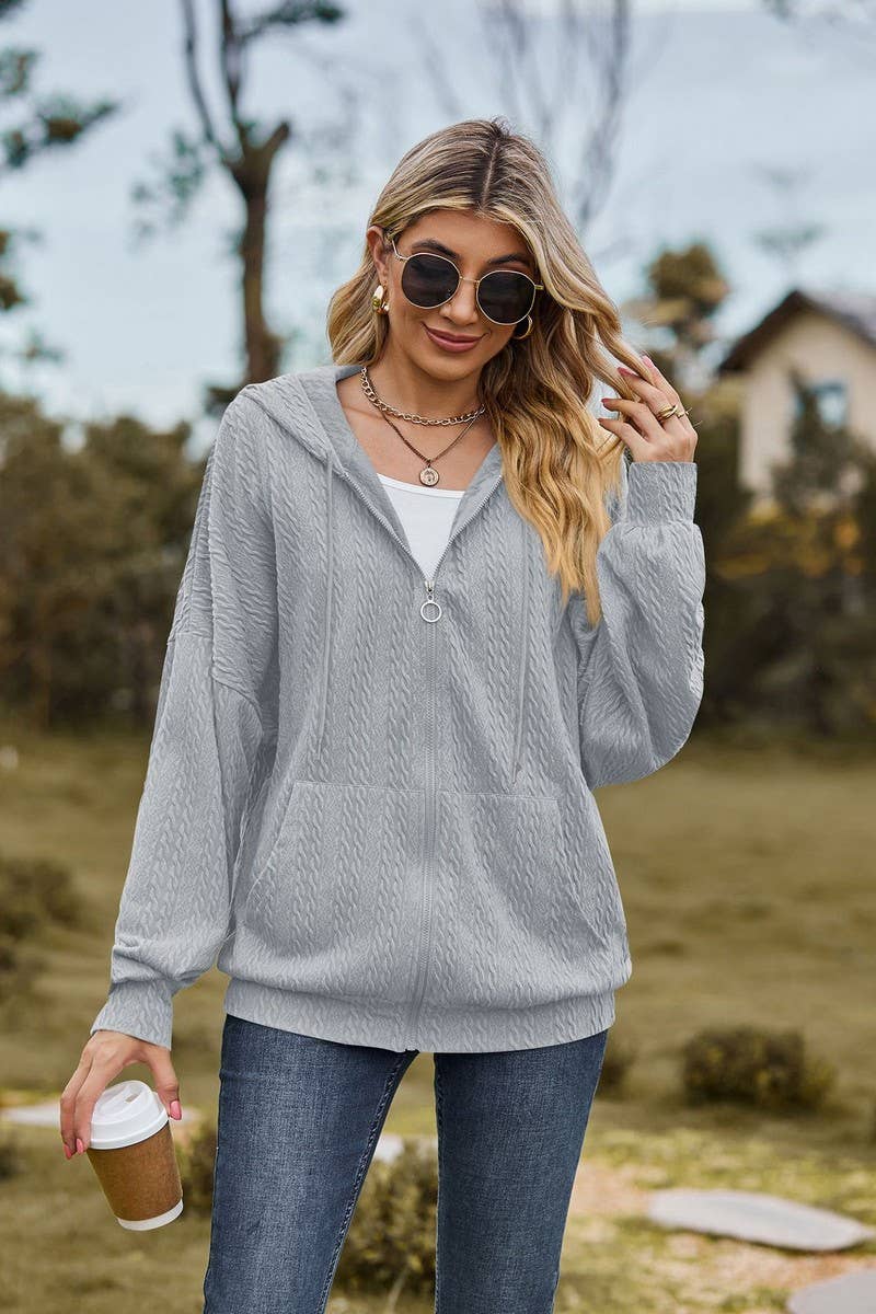 CWOCO0489_SOLID COLOR ZIPPERED MID-LENGTH HOODED COATS