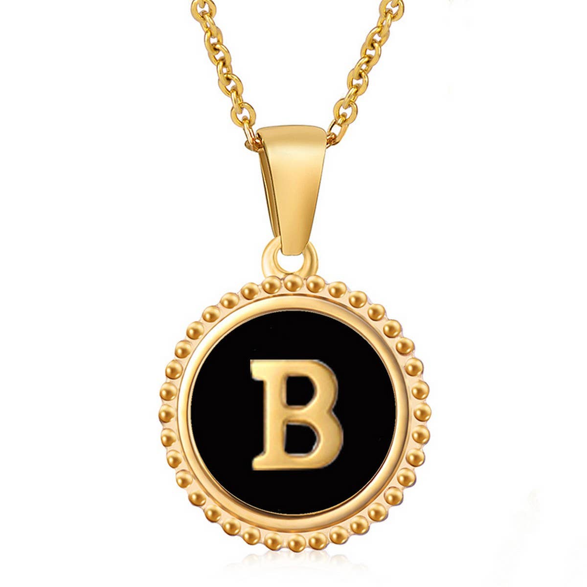 CWAJE1941_Simple Round Black Shell Letter Necklace