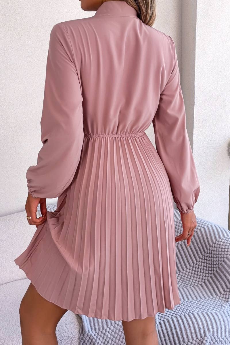 CWDSD4660_SUMMER WAIST LONG SLEEVE PLEATED DRESS SHORT