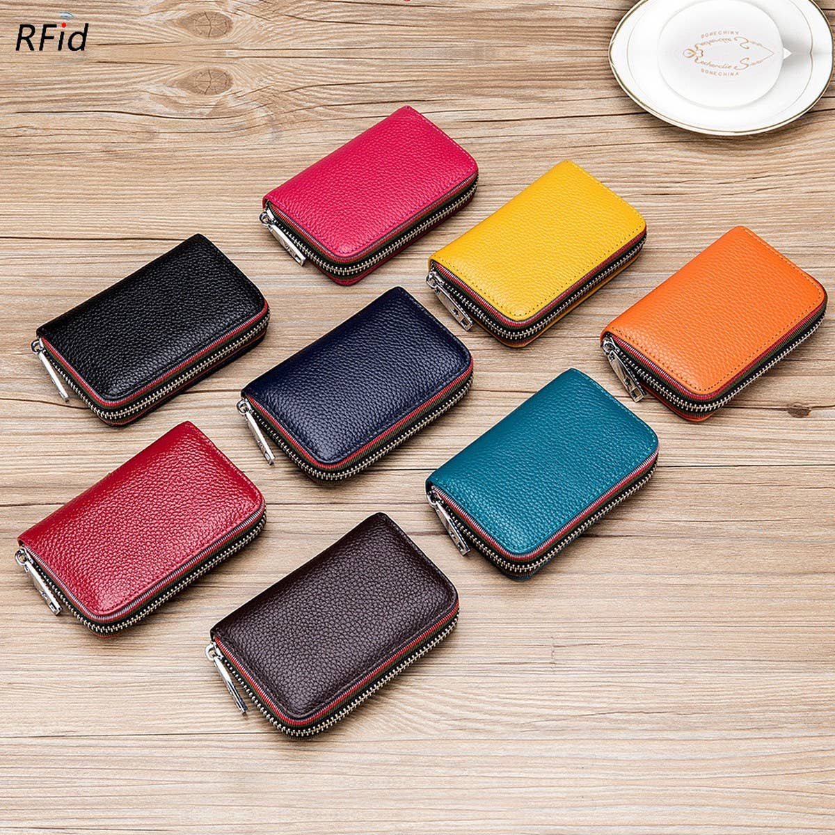 TOP LAYER COWHIDE ZIPPER GENUINE LEATHE CARD HOLDER_CWAB3835