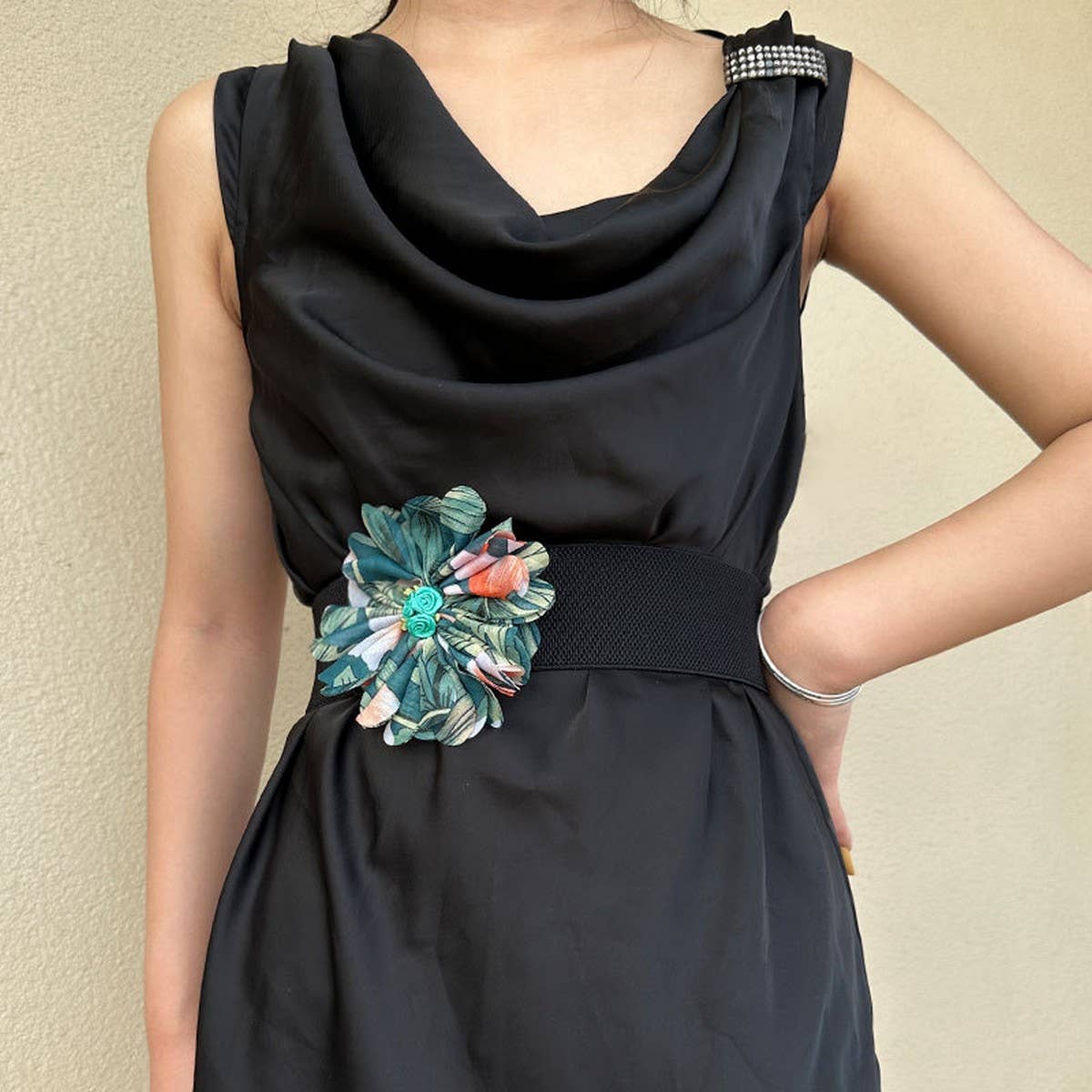 Elastic Wide Floral Waist Belt for Dresses