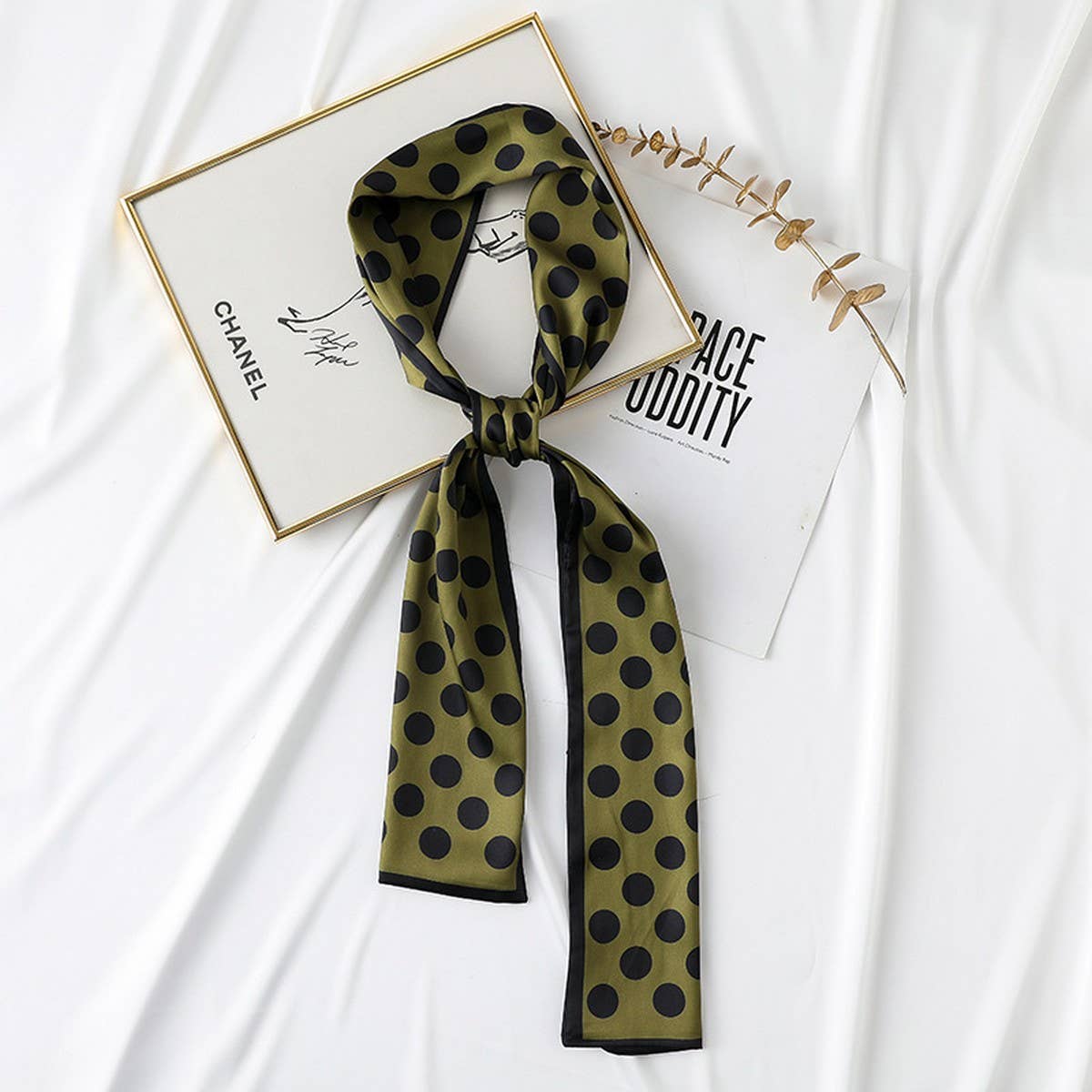 DOT PRINT SQUARE NECK SATIN SCARFS HEAD SCARF