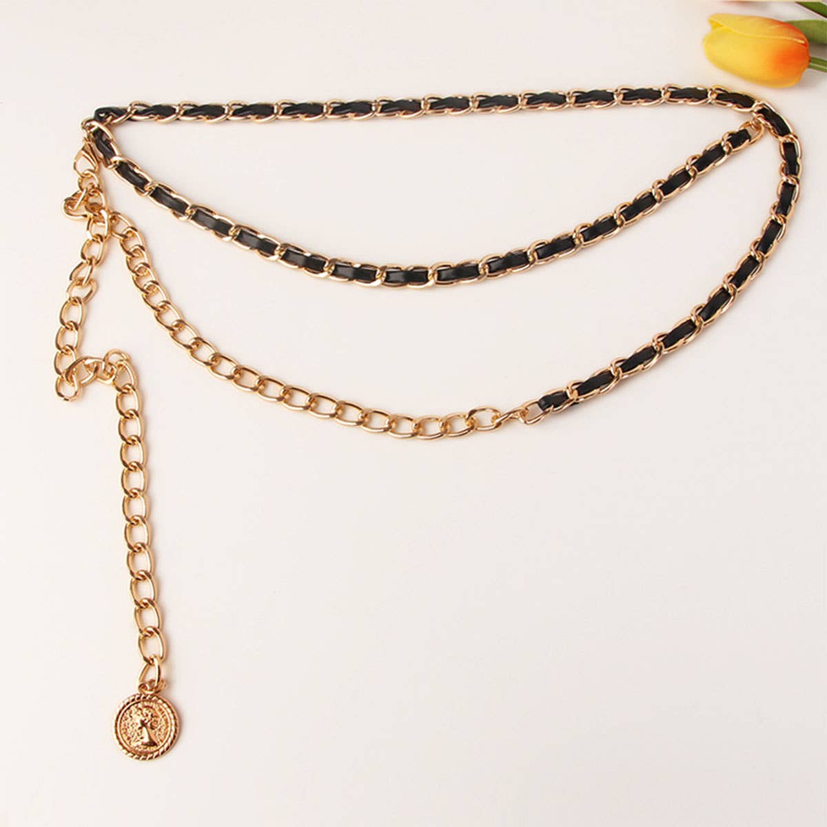 Human figure pendant metal leather waist chain