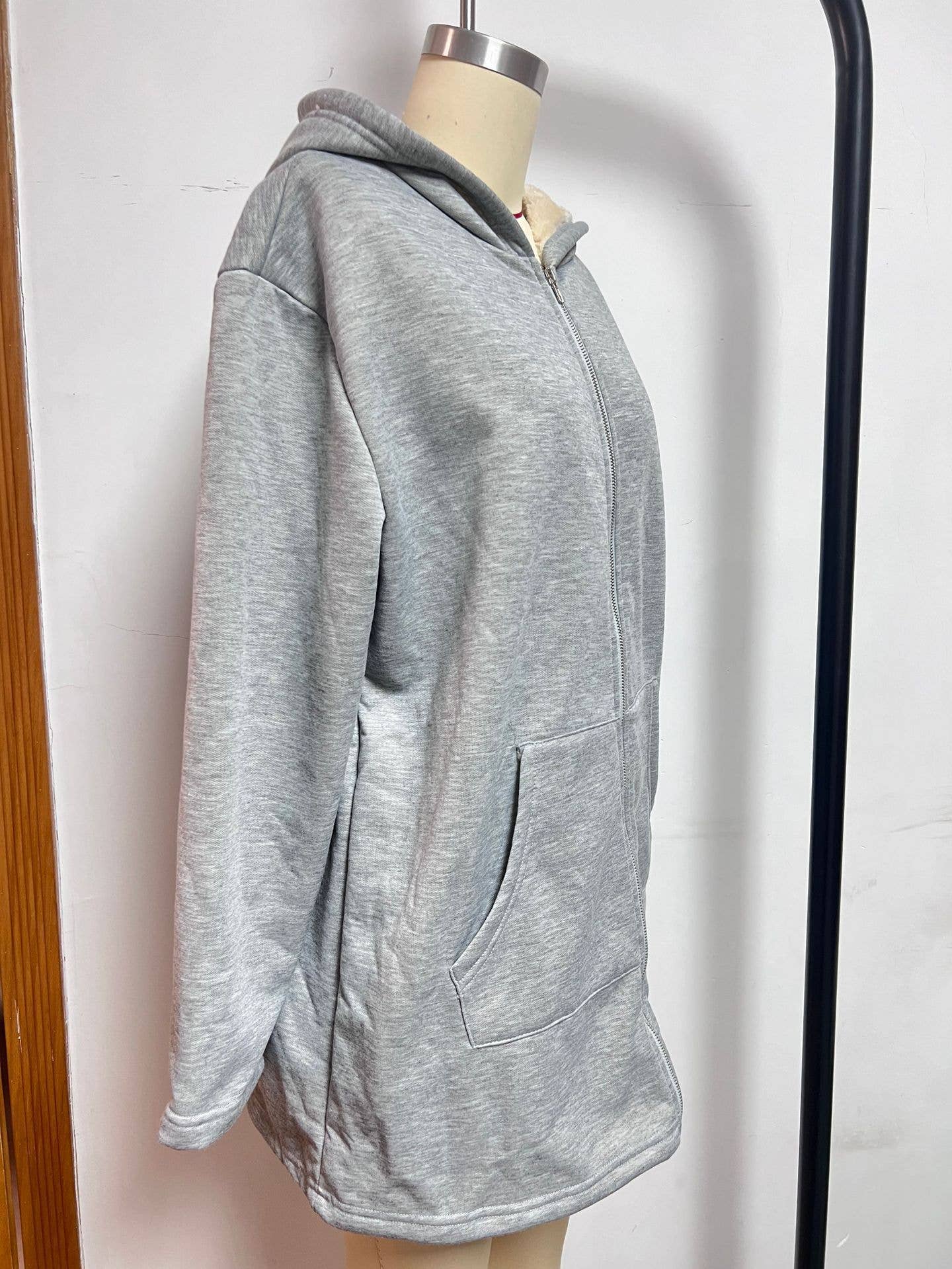 Long hooded coat solid color and velvet coat