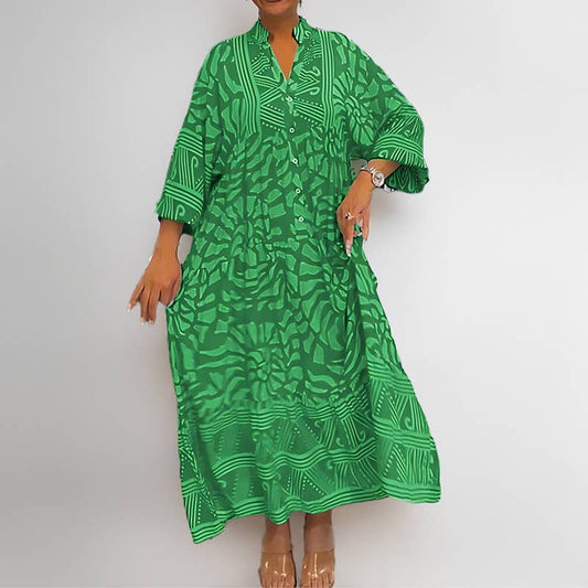 National style retro print loose casual long dress