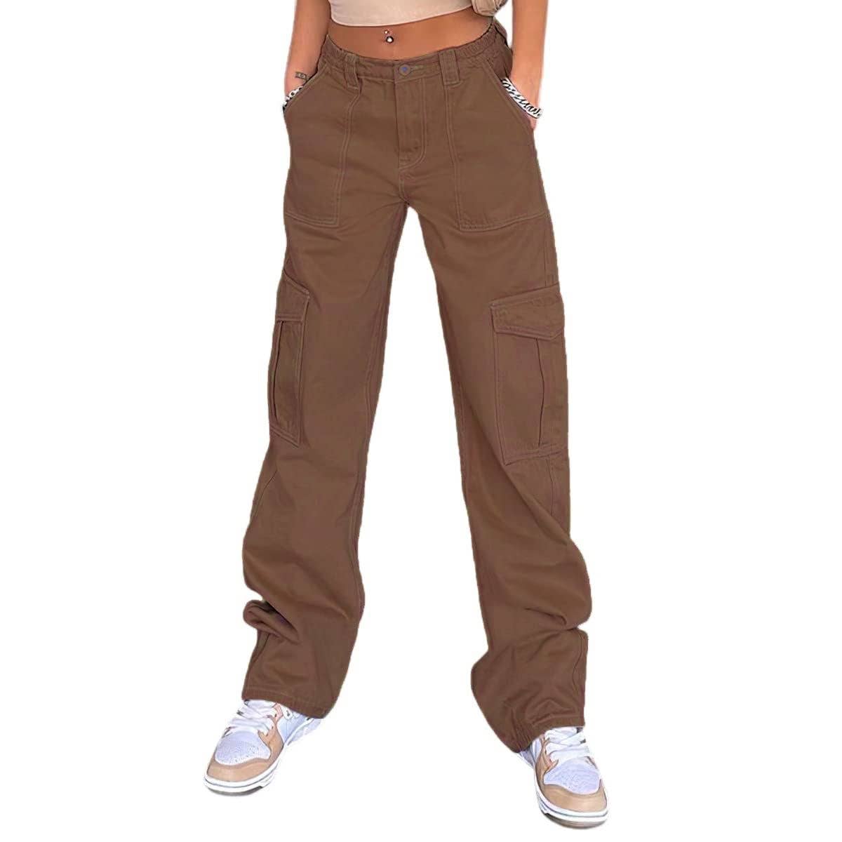 Fitted high-waisted multi-pocket work pants