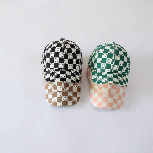 CHILDREN'S CHECKERBOARD SMILEY FACE BASEBALL CAP_CWAH2892