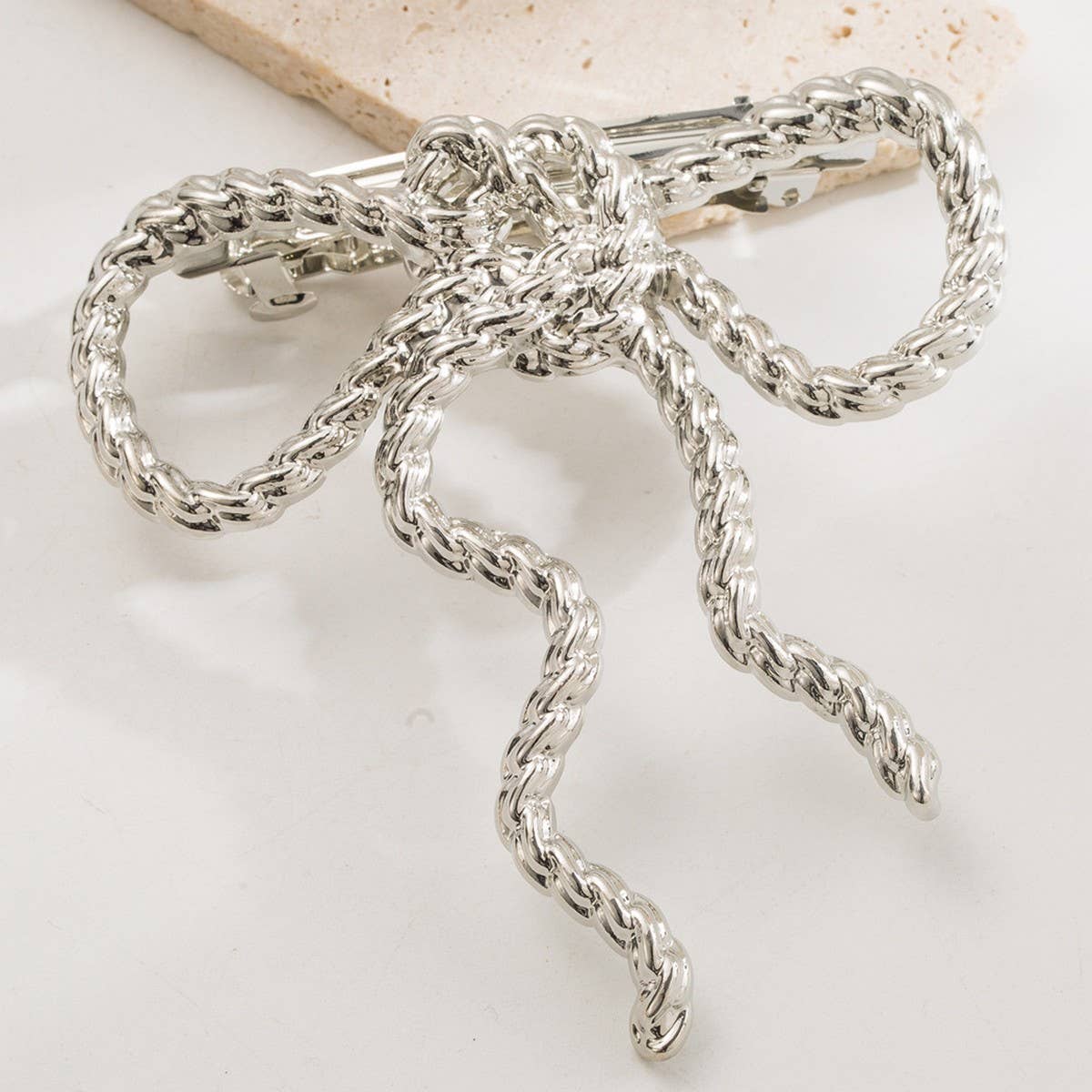 Boutique Metal Rhinestone Bow Elastic Hair Tie_CWAHA6180