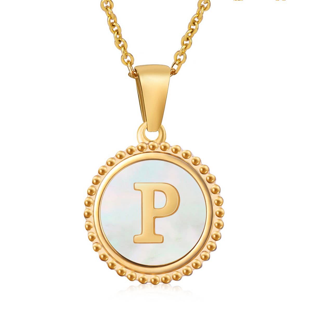 18K GOLD STAINLESS STEEL SHELL LETTER NECKLACE_CWAJE0686