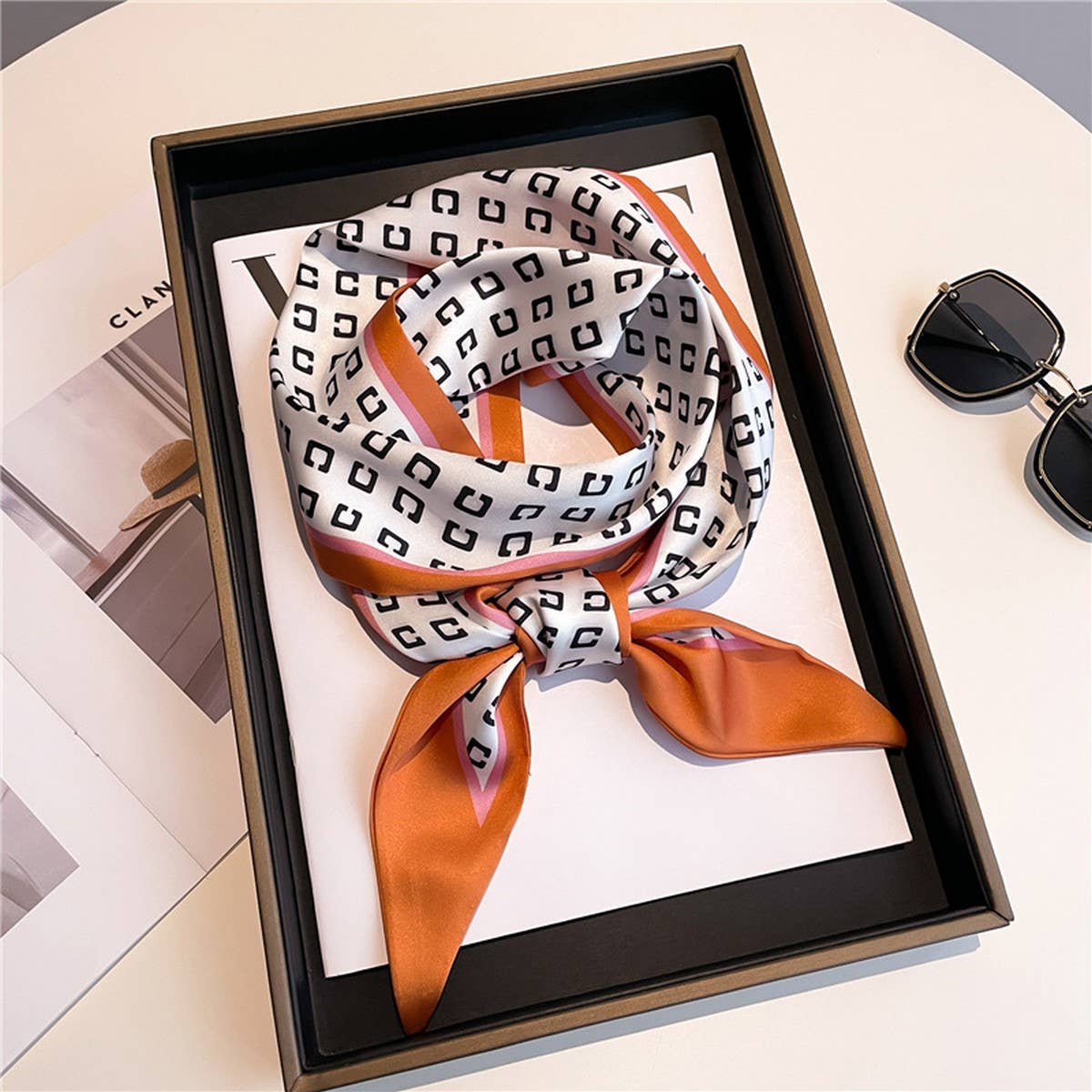 LETTER PRINT DOUBLE LAYER  HEAD SCARF