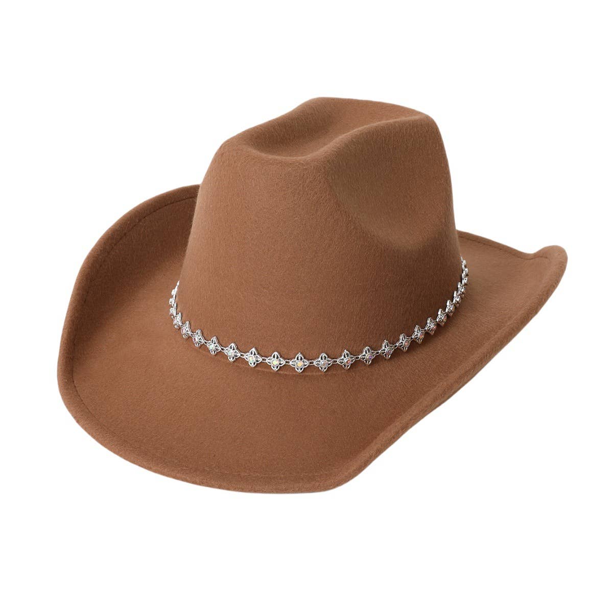 Rhinestone Western Felt Fedora Travel Cowboy Hat_CWAH3641