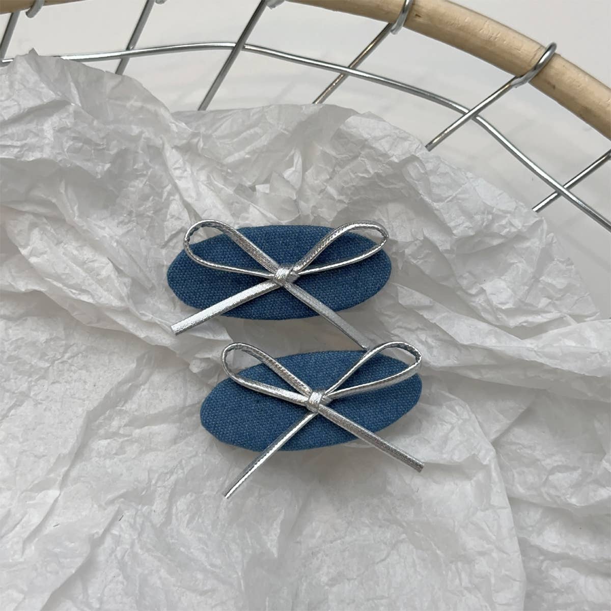 Denim series Bow Love diamond hair clip