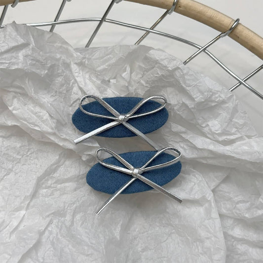 Denim series Bow Love diamond hair clip